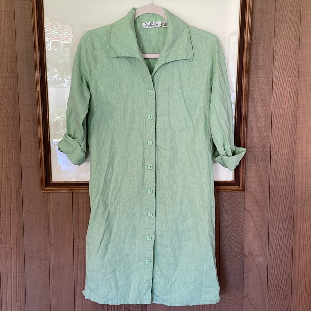 Vintage Selene Linen Midi Shirt Dress